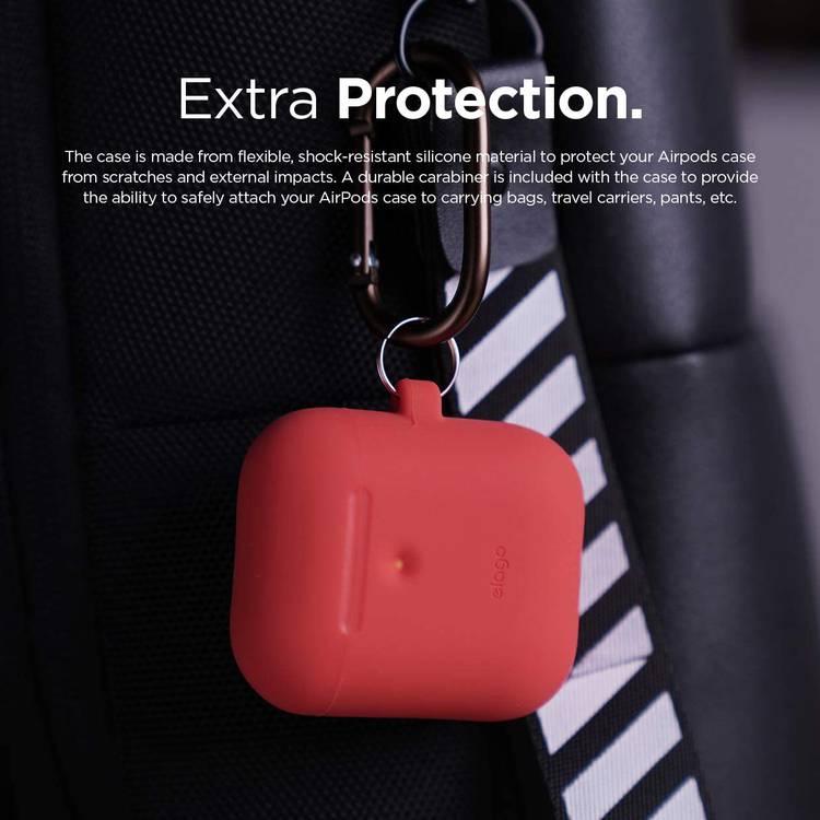 Elago Silicone Case with Anti-Lost Keychain Compatible with Apple AirPods 1/2 Wireless Charging Case, Front LED Visible, Anti-Slip Coating Inside, Premium Silicone - Red
