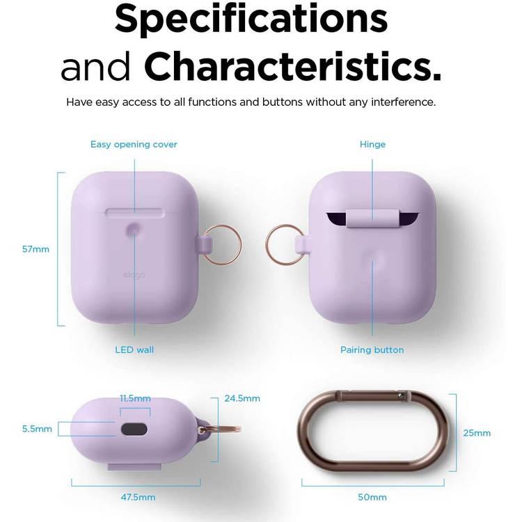 Elago Silicone Case with Anti-Lost Keychain Compatible with Apple AirPods 1/2 Wireless Charging Case, Front LED Visible, Anti-Slip Coating Inside, Premium Silicone - Lavender