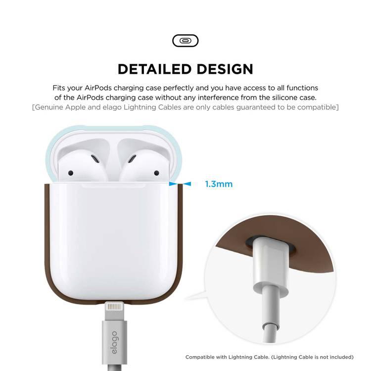 Elago Duo Silicone Case with Apple AirPods Case 1 & 2, Supports Wireless Chargers, Drop Resistant, Dustproof and Absorbing Protective Cover Body-Dark Brown / Top-Pastel Blue, Yellow