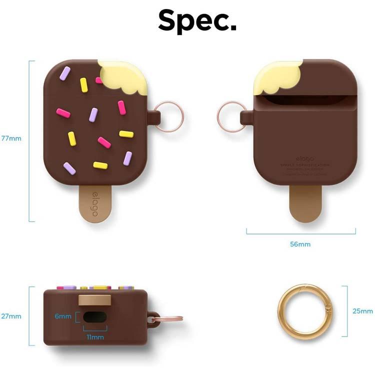 Elago  Ice Cream Case with Anti-Lost Ring for Apple AirPods 1 & 2 Generation, Drop Resistant, Dustproof and Absorbing Protective Cover with Hang Case Dark Brown