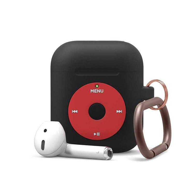 Elago AW6 Hang Case Designed with Anti-Lost Carabiner Compatible for Apple AirPods  1 & 2 Generation, Classic Music Player Design, Supports Wireless Charging, Scratch Resistant