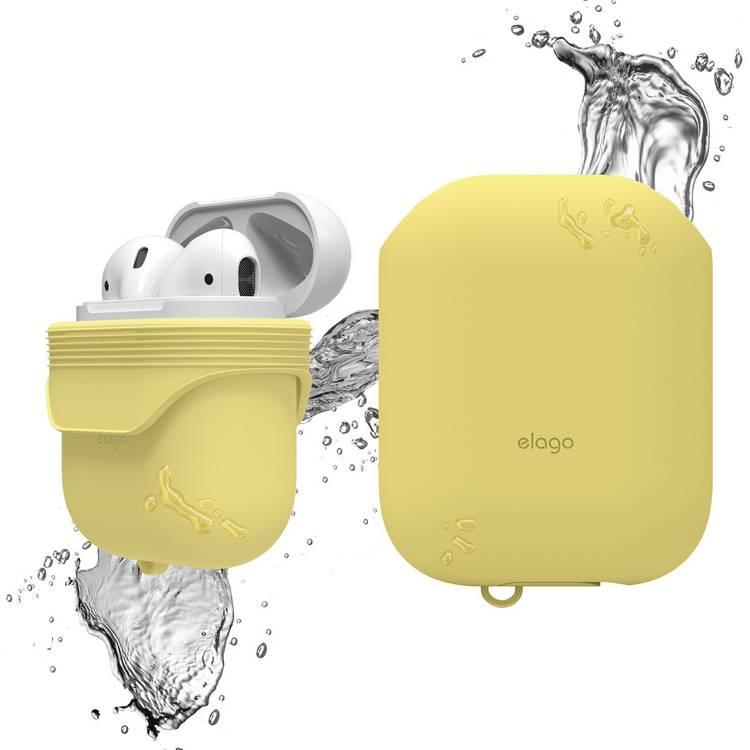 Elago Waterproof  Case For Apple AirPods 1&2 Generation, up to 1 meter (3.3 feet), Charge by Opening Bottom Cap, Layers of Protection, Dust & Water Proof Protective Cover Creamy Yellow