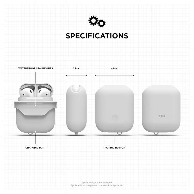 Elago Waterproof  Case For Apple AirPods 1&2 Generation, up to 1 meter (3.3 feet), Charge by Opening Bottom Cap, Layers of Protection, Dust & Water Proof Protective Cover White