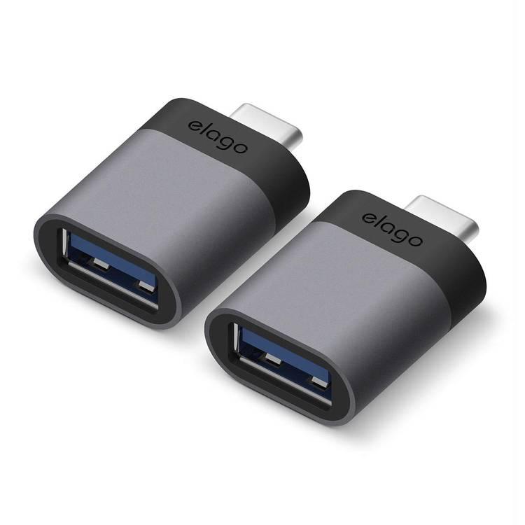 Elago Mini Aluminum USB-C to USB 3.0 Female Mini Adapter 2 Set, Flash drives, keyboards & Mouse, & Many other USB Devices, Dark Gray