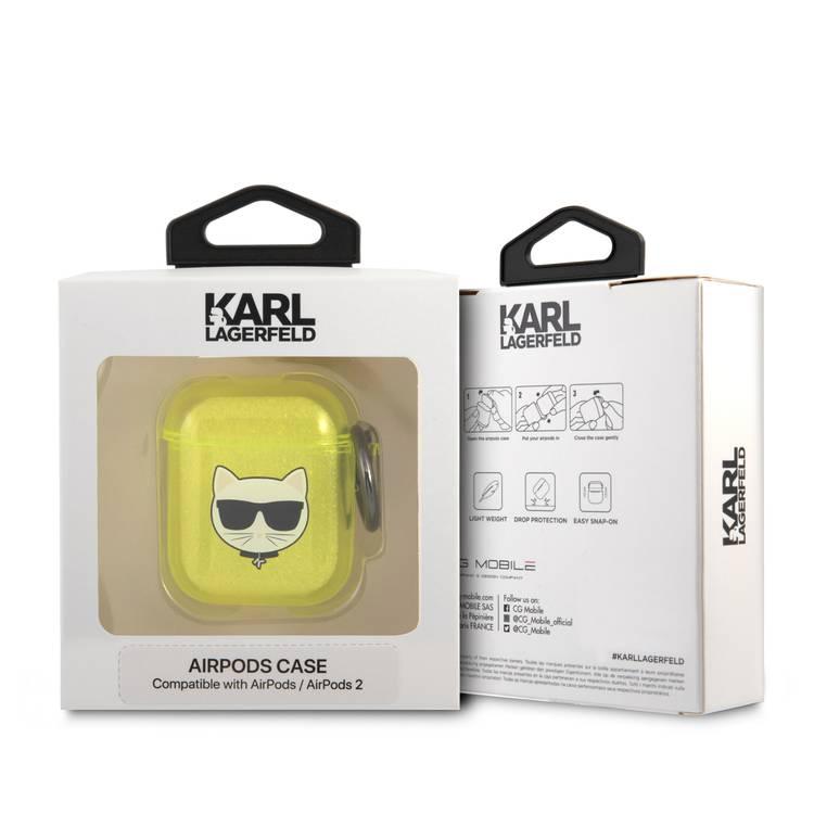 CG Mobile Karl Lagerfeld TPU Choupette Fluo Case with Ring Compatible for Apple AirPods 1 & 2, Scratch & Drop Resistant, Dustproof & Absorbing Protective Silicone Cover
