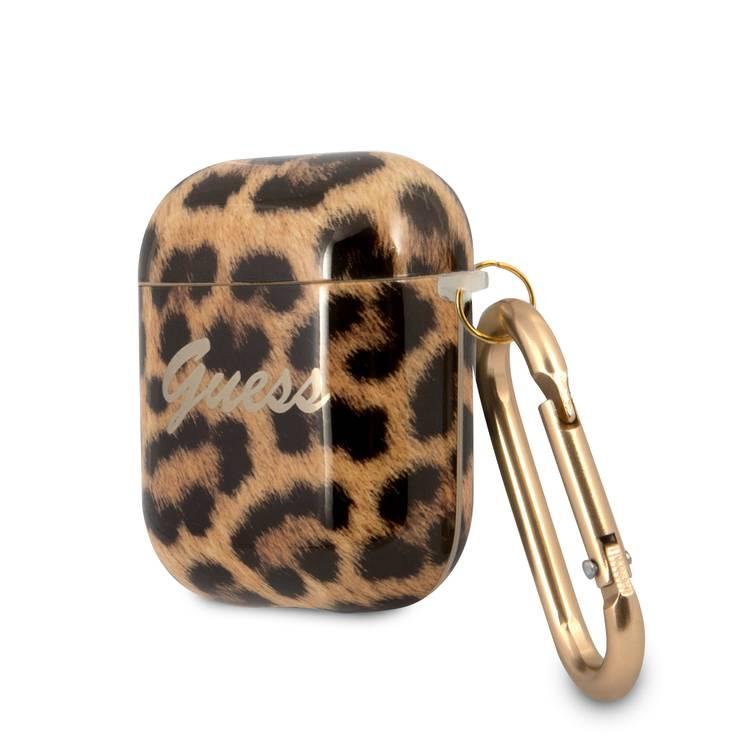 CG MOBILE Guess TPU Shiny Leopard Case with Anti-Lost Ring Compatible for AirPods 1/2, Scratch Resistant, Shock Absorption & Drop Protection Cover, Dustproof - Gold