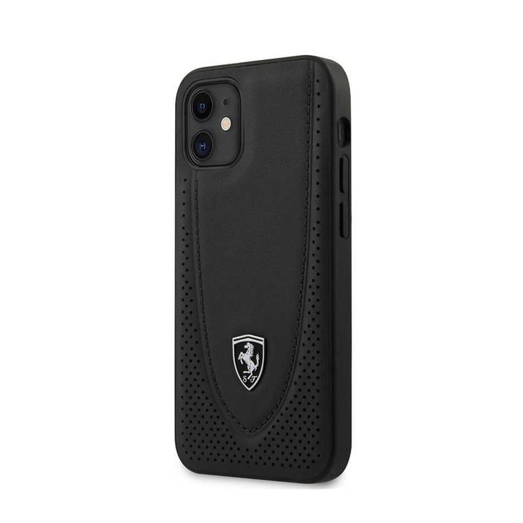 CG Mobile Ferrari Off Track Genuine Leather Hard Case with Curved Line Stitched and Contrasted Perforated Leather for iPhone 12 Mini (5.4") - Black