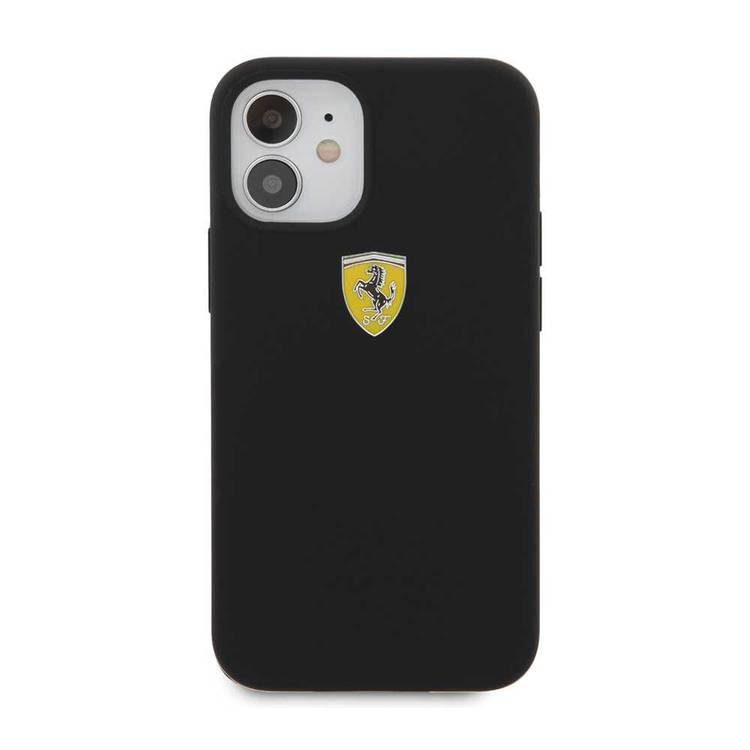 CG Mobile Ferrari On Track Liquid Silicone Case Metal Logo for iPhone 12 Mini (5.4") Officially Licensed, Premium Silicone Case, Shock Resistant, Scratches Resistant - Black