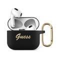 CG MOBILE Guess Silicone Printed Script Case with Anti-Lost Ring Compatible for AirPods 3, Scratch & Drop Resistant, Shock Absorption & Dustproof Protection - Black