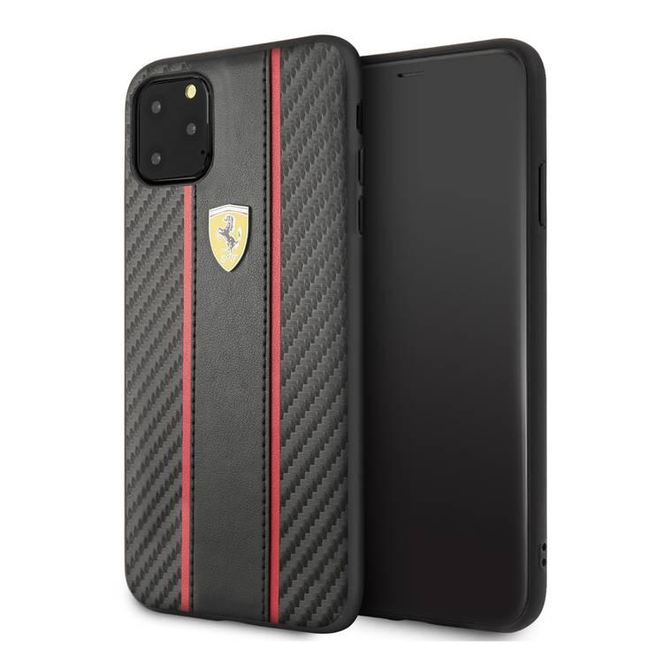 CG MOBILE Ferrari Carbon PU Leather Hard Phone Case Compatible for iPhone 11 Pro (5.8") Drop Protection Mobile Case Officially Licensed - Black