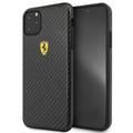 CG MOBILE Ferrari Shockproof Printed Carbon Effect Phone Case Compatible for iPhone 11 Pro Max (6.5") Suitable with Wireless Charging Mobile Case Officially Licensed -  Black