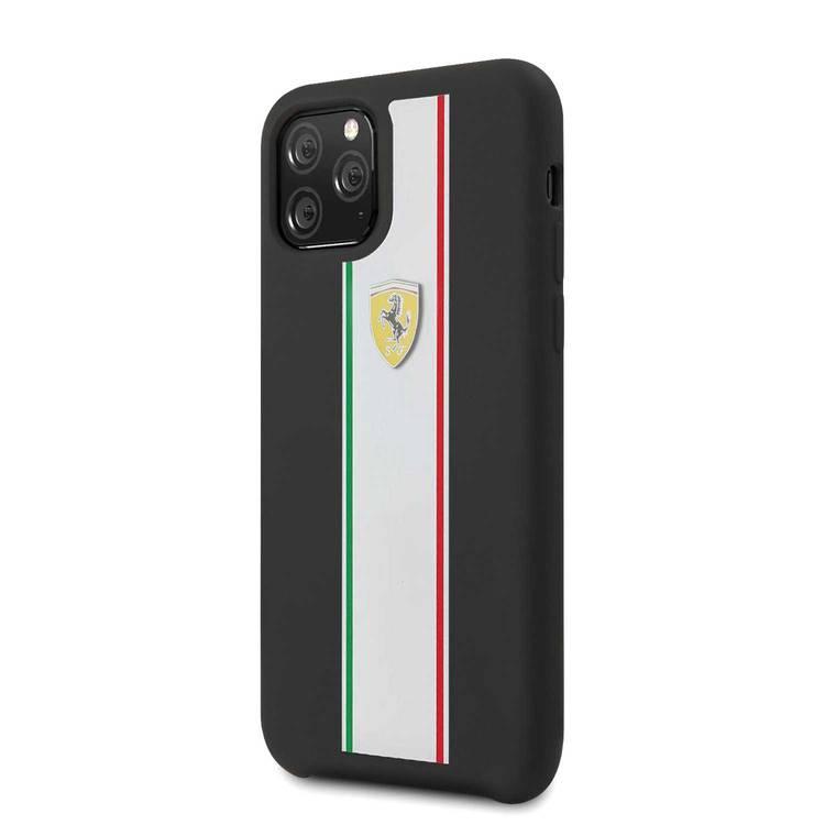 CG Mobile Ferrari On Track & Stripes Silicon Case iPhone 11 Pro (5.8") Officially Licensed, Shock Resistant, Scratches Resistant, Easy Access to All Ports - Black