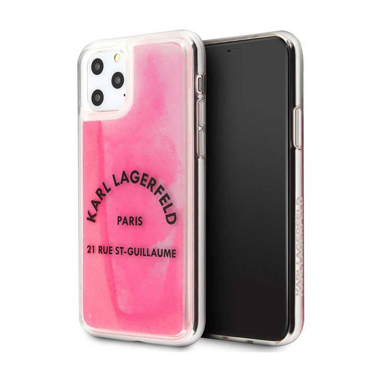 CG Mobile Karl Lagerfeld Glow in the Dark Sand Case For iPhone 11 Pro Officially Licensed, Shock Resistant, Cameras, Buttons and Speakers, with Wireless Chargers - Grey/Pink
