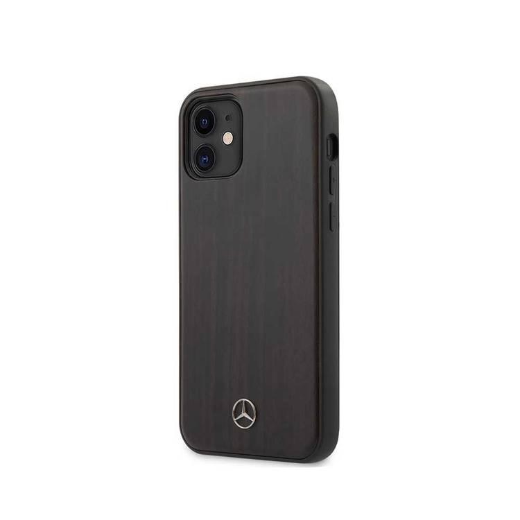CG Mobile Mercedes-Benz Wood Case for iPhone 12 Mini (5.4") Officially Licensed, Shock Resistant, Cameras, Buttons and Speakers, with Wireless Chargers - Rosewood Brown