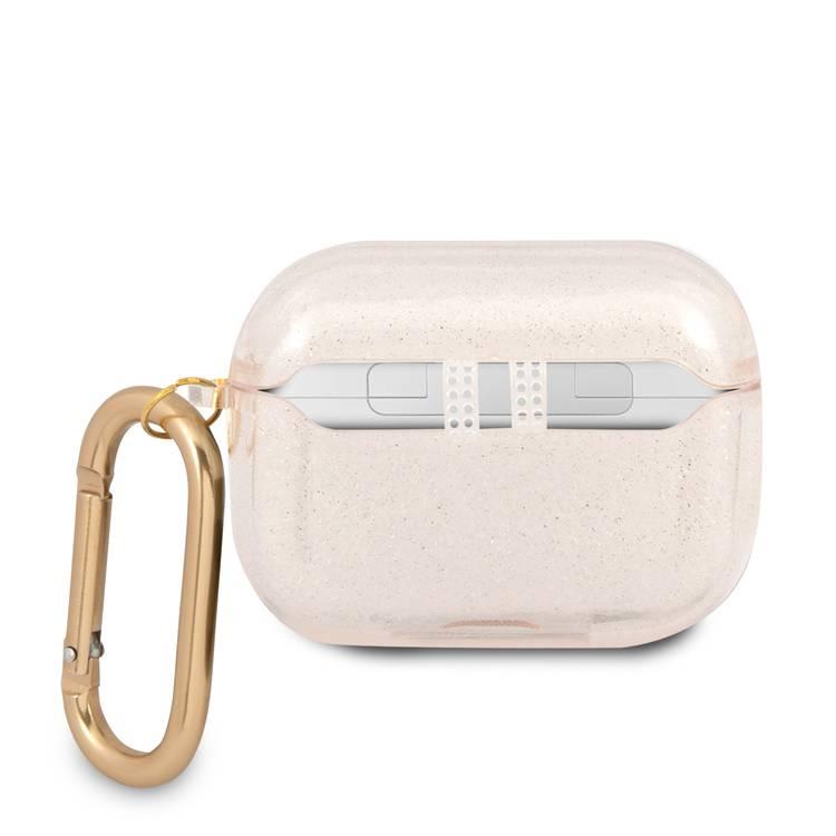 CG MOBILE Guess TPU Colored Glitter Case with Ring Compatible for Airpods Pro Scratch & Drop Resistant, Dustproof & Absorbing Protective Silicone Cover - Gold