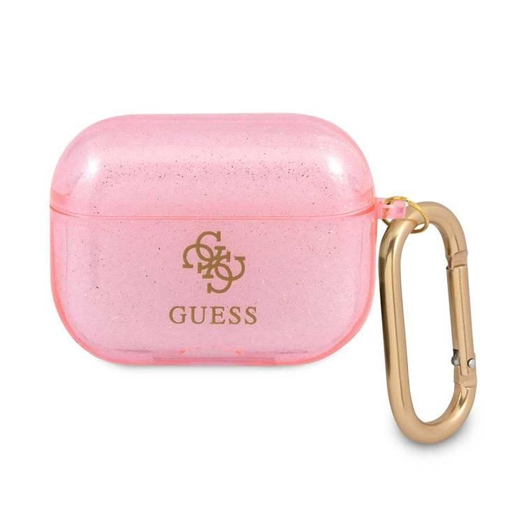 CG MOBILE Guess TPU Colored Glitter Case with Ring Compatible for Airpods Pro Scratch & Drop Resistant, Dustproof & Absorbing Protective Silicone Cover - Pink