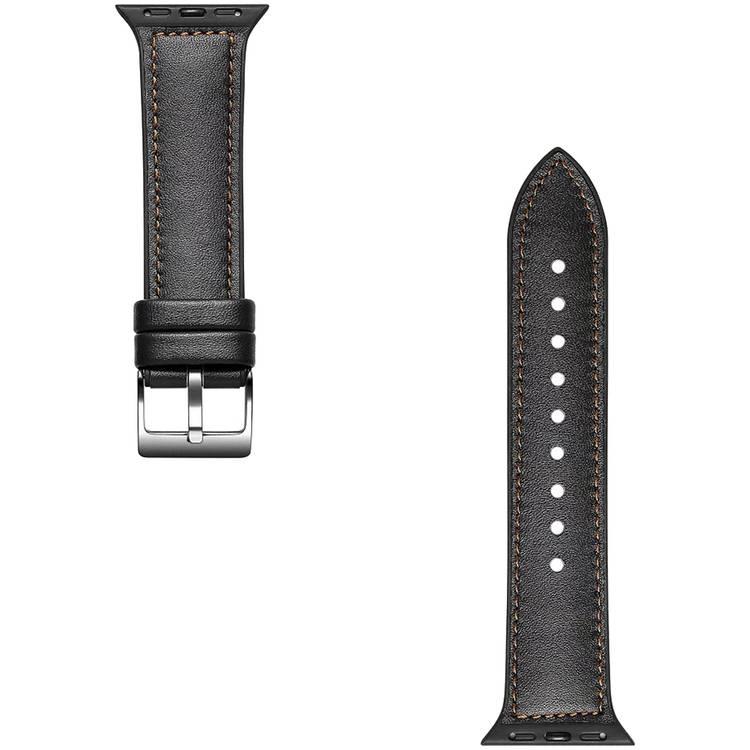 حزام ساعة من الجلد الطبيعي من غرين ، وسوار معصم بديل مناسب ومريح ، وأشرطة قابلة للتعديل متوافقة مع ساعة ابل 44 مم - أسود