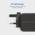 Powerology Wall Charger, Ultra-Compact 20W Power Delivery GaN Charger UK 3Pin Plug, Full Speed Charge, USB-C Adapter Fast Charging, Matt Surface - Black
