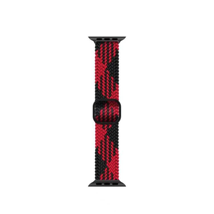 حزام قابل للتعديل بحلقة فردية مضفرة من غرين ، تصميم مريح ، صديق للبشرة ، مناسب ومريح معصم بديل متوافق مع ساعة ابل 42 / 44ملم - أسود / احمر