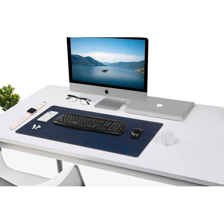 وسادة مكتب جلدية ناعمة نباتية من باورولوجي مناسبة لأجهزة الكمبيوتر المحمول / الكمبيوتر ، واقي طاولة غير قابل للانزلاق للعمل / الألعاب / المكتب / المنزل / الديكور ، وسادة ماوس سطح الكتابة سهلة التنظيف - ازرق