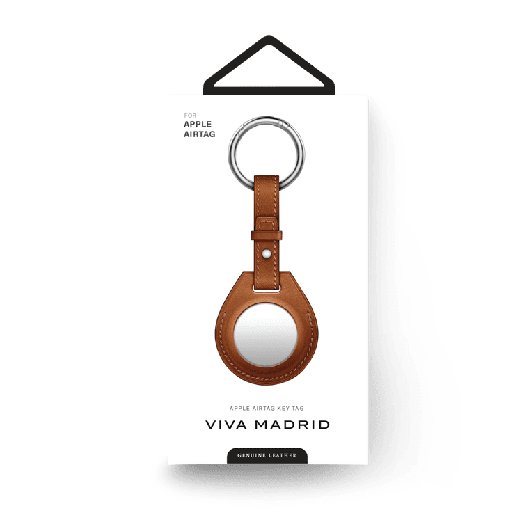 Viva Madrid Airtrax Genuine Leather Case with Anti-Lost Key Ring Compatible for AirTag, Scratch Protective Skin Cover, Anti-Lost Holder Suitable for AirTag Bluetooth Tracker - Brown