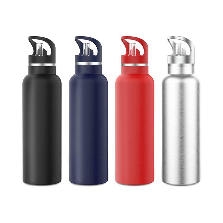 Green Lion Vacuum Flask Stainless Steel Portable Water Bottle 600ml / 21oz ( 2 Caps ) with Handle, Non-slip Base, Smudge Resistant,  Cap Rope Design, Sports Drink Bottle Red