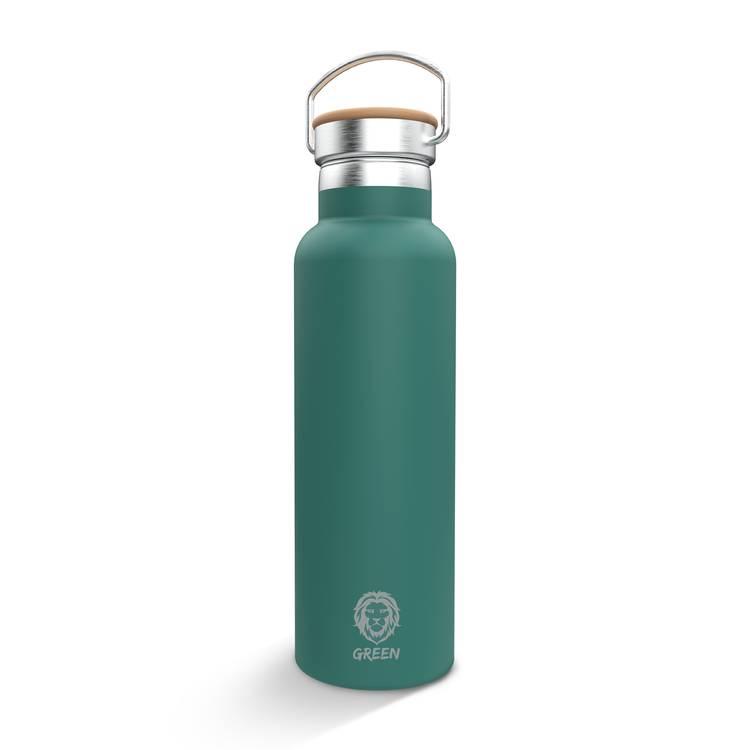 Green Lion Vacuum Flask Stainless Steel Water Bottle 600ml / 21oz with Handle, Aqua Max Double Vacuum Wall, Insulated Water Bottle, Scratch Defense & Condensation Proof - Green