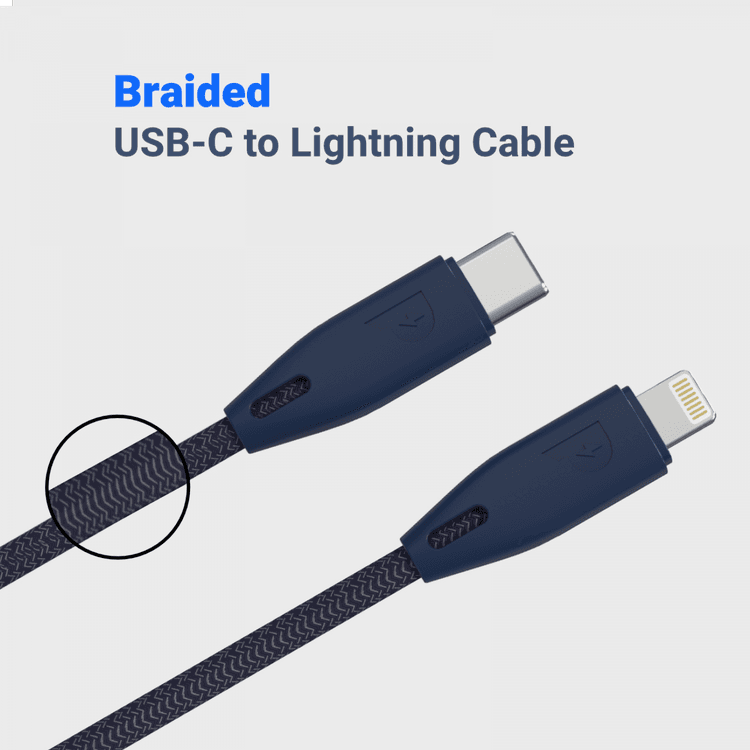 Powerology Fast Charging Cable, [MFi Certified] USB C to Lightning Braided Fast PD Charge 2 meter / 6.6 feet with iPhone 12 Pro Max/12 Mini/12, 11 Pro Max/11 Pro/11, XS Max/XS/XR/X, 8 Plus/8 (Blue)