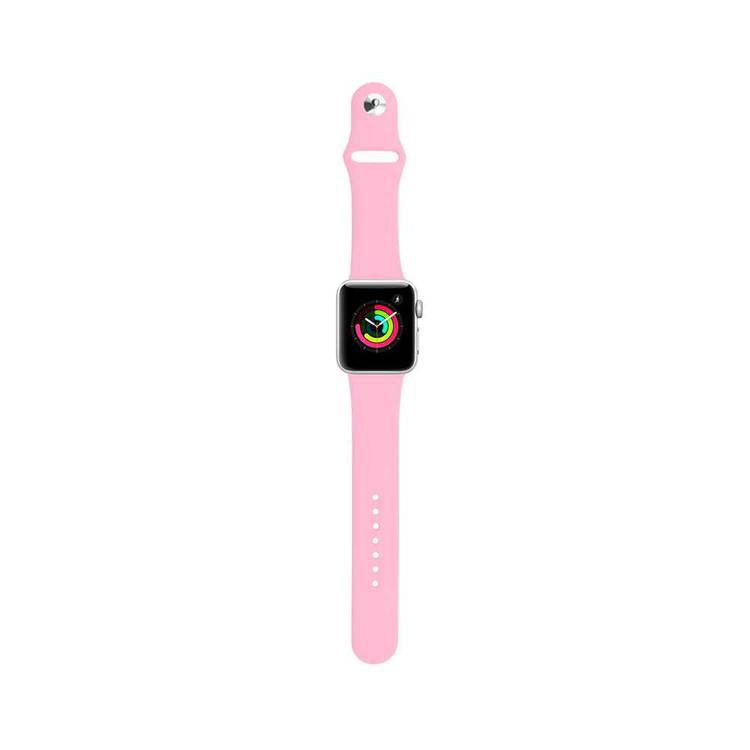 iGuard by Porodo Silicone Watch Band, Fit & Comfortable Replacement Wrist Band, Adjustable Straps Compatible for Apple Watch 44mm / 42mm - Light Pink