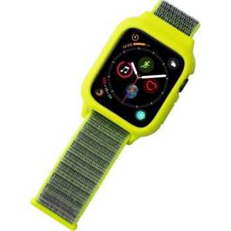 iGuard by Porodo Nylon Watch Band with Shockproof Case, Fit & Comfortable Replacement Wrist Band, Adjustable Straps Compatible for Apple Watch 44mm/42mm - Yellow