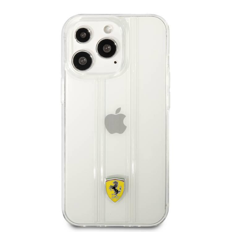CG MOBILE Ferrari PC/TPU Transparent Hard Case with 3D Line Contrasted Red Line Compatible for iPhone 13 Pro Max (6.7") Anti-Scratch, Easy Access to All Ports