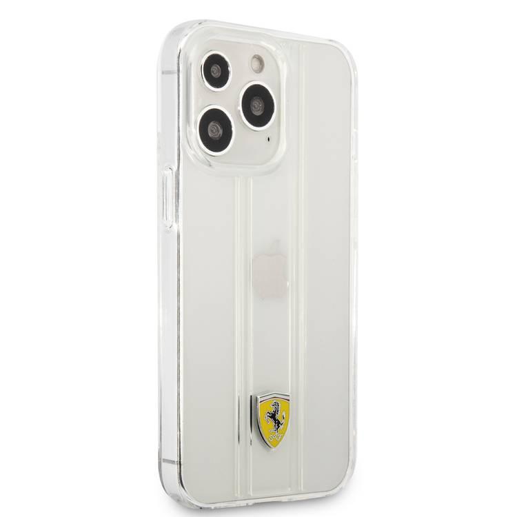 CG MOBILE Ferrari PC/TPU Transparent Hard Case with 3D Line Contrasted Red Line Compatible for iPhone 13 Pro Max (6.7") Anti-Scratch, Easy Access to All Ports