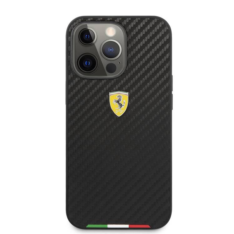 CG MOBILE Ferrari Hard Case PU Smooth & Italian Flag Line Metal Logo Compatible for iPhone 13 Pro Max (6.7") Anti-Scratch, Easy Access to All Ports