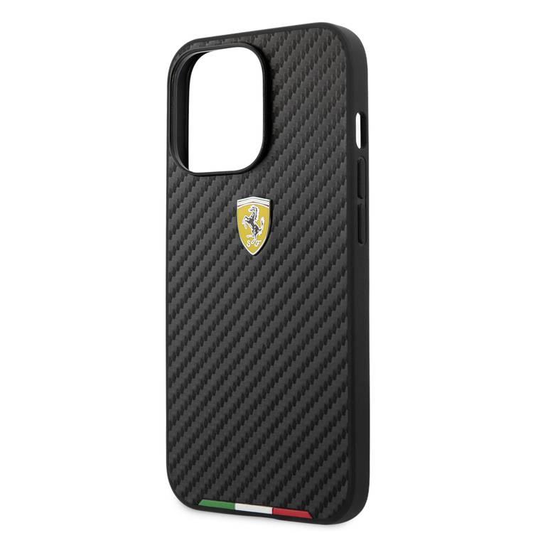 CG MOBILE Ferrari Hard Case PU Smooth & Italian Flag Line Metal Logo Compatible for iPhone 13 Pro Max (6.7") Anti-Scratch, Easy Access to All Ports