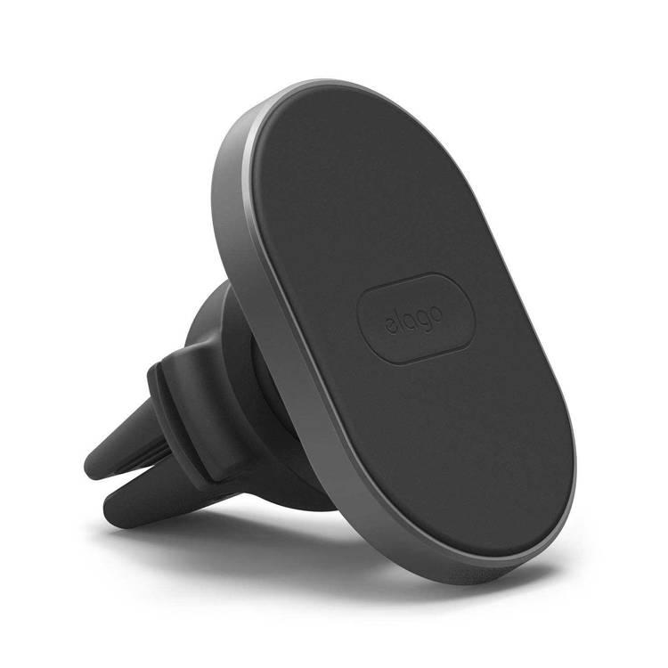 Elago Hexa Magnetic Car Mount, 6 Powerful Magnets, Leather Plate, Moving Mount in an Arc for Easy Viewing, Cable Clip Allows Charging Phone, Keeps Cable Organized - Dark Gray