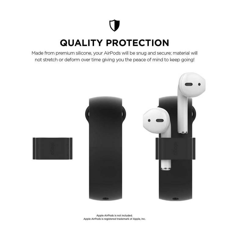 Elago Wrist Fit Compatible for Apple Airpods, Premium Silicone, Organized, Snug & Secure, Durable, Adjustable Size, Easy to Use, Accessible at all Times, Lightweight & Fit - Black