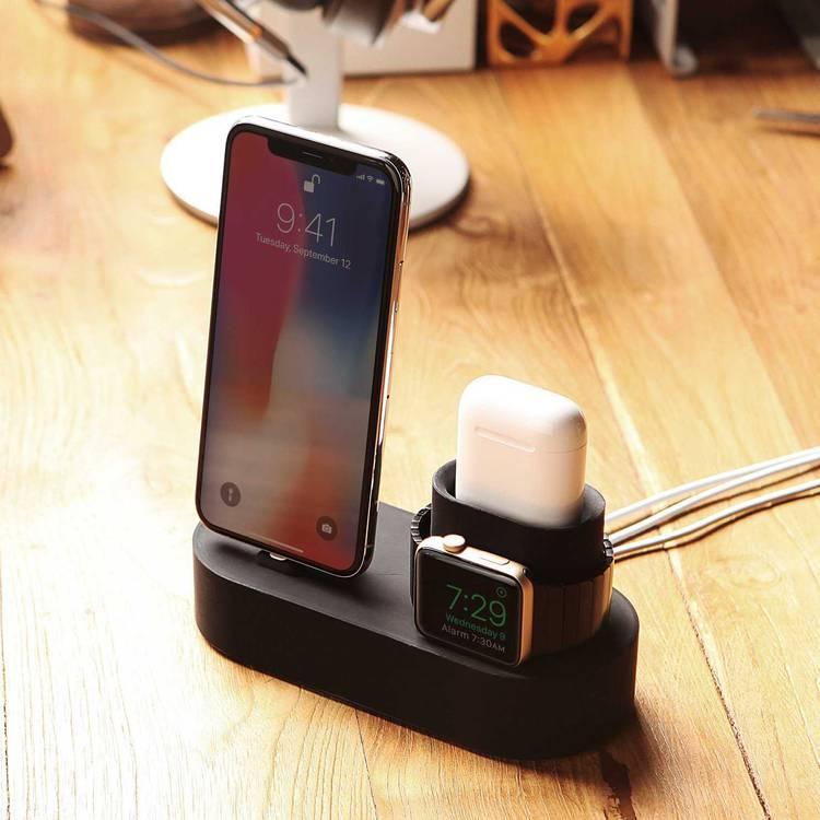 Elago 3 in 1 Charging Hub, 3-in-1 Charging Station, Compatible for iPhone, Airpods & Smartwatch, High Quality Silicone Material, Durable, Prevents Cluttering of Cables-Jean Indigo
