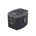 Porodo 3 USB + 1 Type-C Port Universal Travel Adapter 3.4A - Worldwide All in One Universal Power Wall Charger - International Compatibility (US / EU / UK / AU Plugs) - Black
