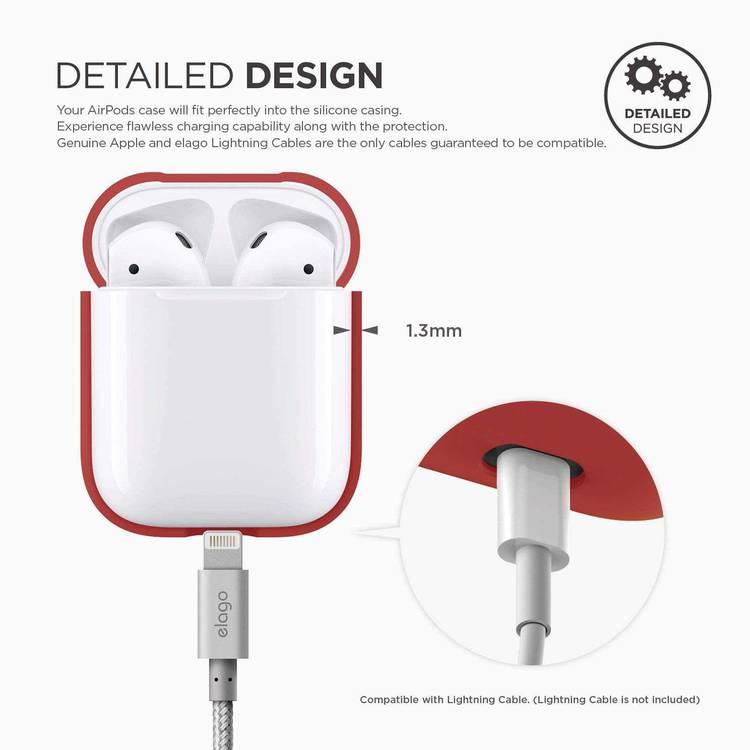 Elago Airpods Silicone Case Compatible with Lightning Type, Added Protection, Flexible, Perfectly Fit, External Impact Resistant, Scratch Resistant, Refined Detailed Design - Red