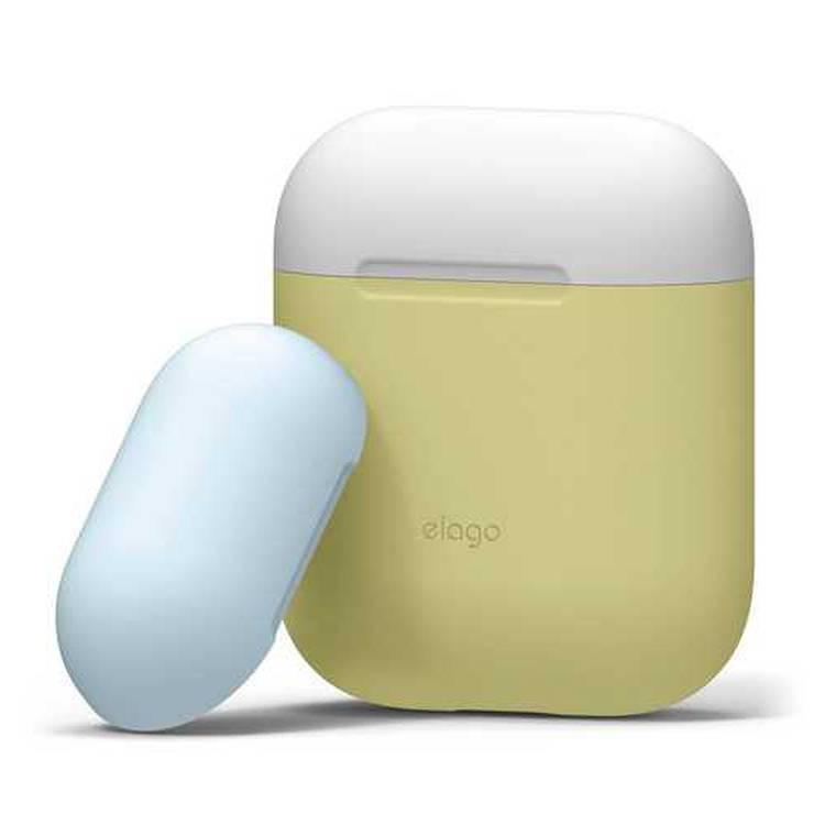 Elago Duo Case for Airpods, 3-in-1 Pastel Color, High Quality Silicone, Shock Resistant, Scratch Resistant, Supports Wireless Charging - Body-Yellow / Top-White,Pastel