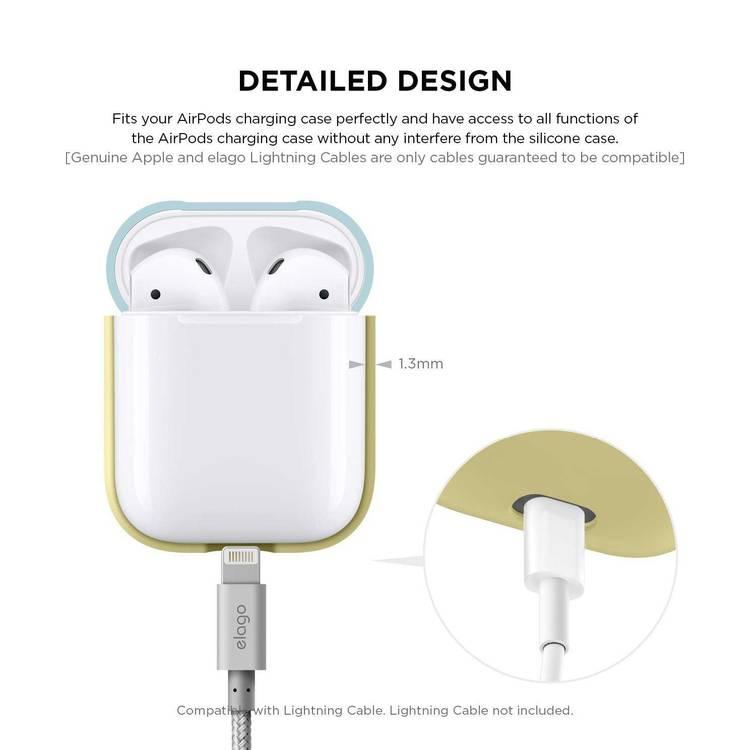 Elago Duo Case for Airpods, 3-in-1 Pastel Color, High Quality Silicone, Shock Resistant, Scratch Resistant, Supports Wireless Charging - Body-Yellow / Top-White,Pastel