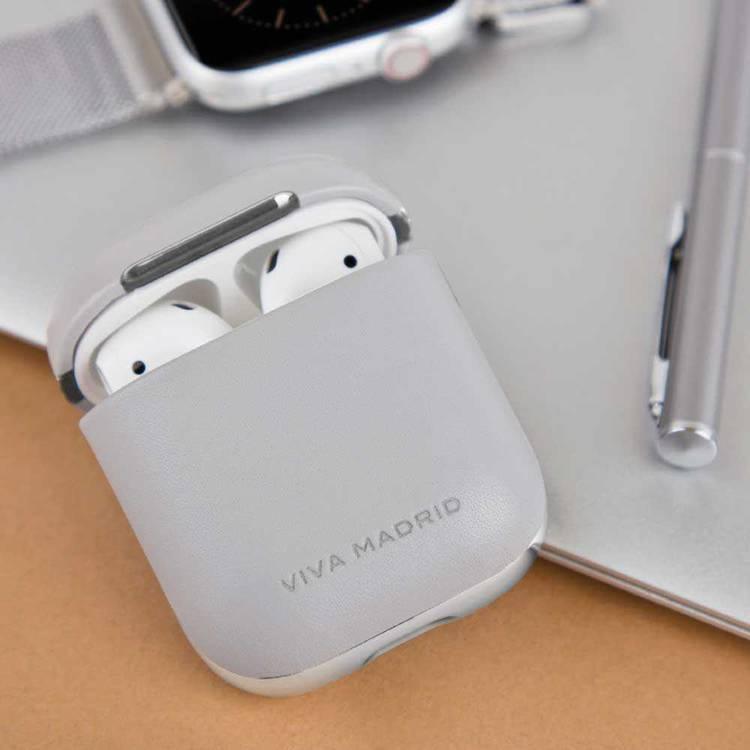 Viva Madrid Airex Allure Genuine Leather Case Compatible for AirPods 1/2 - Easy Access to Charging Port - Scratch Resistant - Shock & Drop Protection Slim Cover - Gray