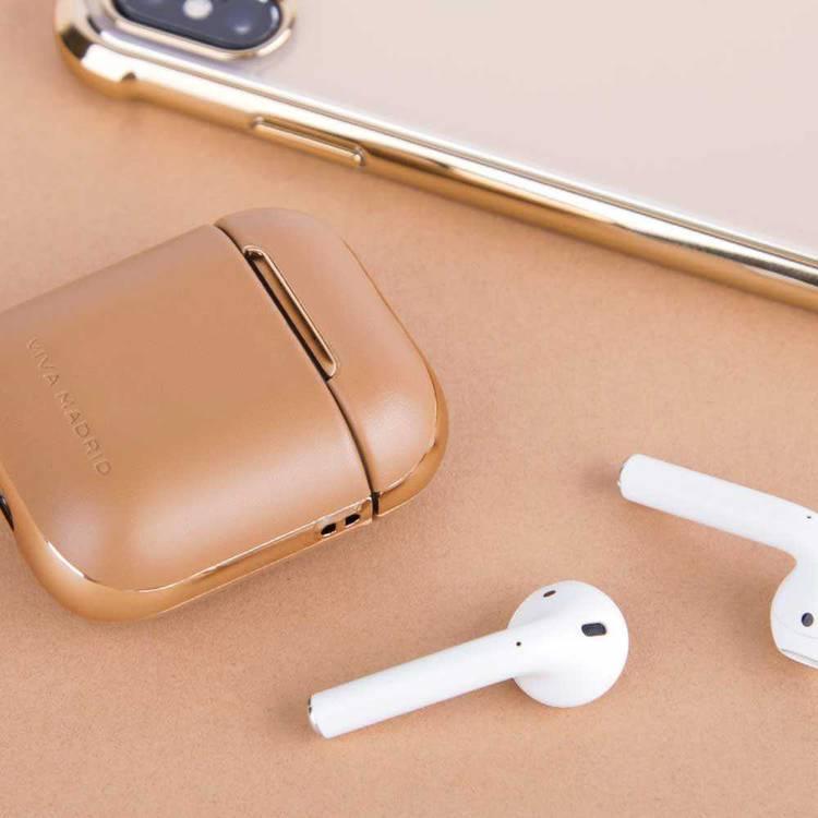 Viva Madrid Airex Allure Genuine Leather Case Compatible for AirPods 1/2 - Easy Access to Charging Port - Scratch Resistant - Shock & Drop Protection Slim Cover - Light Brown