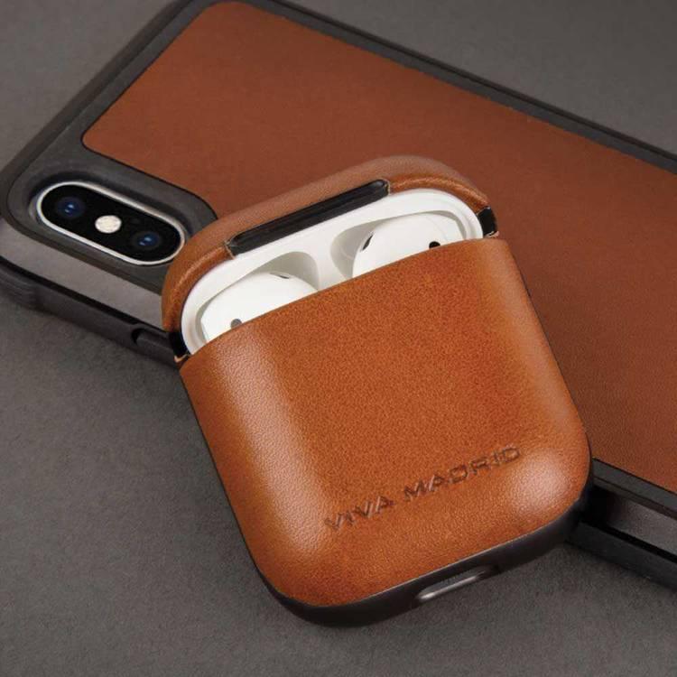 Viva Madrid Airex Vellum Genuine Leather Case Compatible for AirPods 1/2 - Easy Access to Charging Port - Scratch Resistant - Shock & Drop Protection Slim Cover - Brown