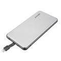 Porodo USB & Type-C Power Bank 10000mAh with Cable Compatible for Lightning Devices - Travel-friendly Design - Slim Lightweight Portable Charger Powerbank - Silver