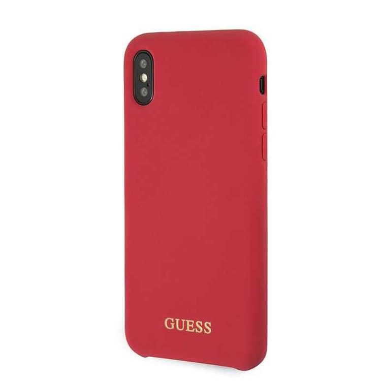 CG MOBILE Guess Silicone Case Compatible with iPhone X, Classy Design, Lightweight,Easy Access to All Ports, Anti-Slip w/ Soft Microfiber Lining, Officially Licensed - Red
