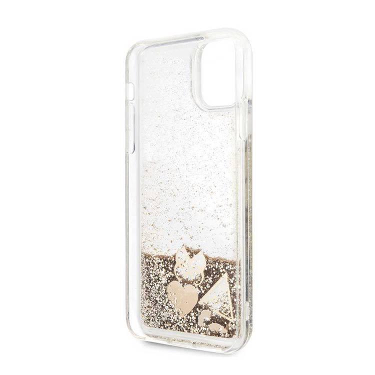 CG MOBILE Guess Glitter Hard Case Hearts Compatible w/ iPhone 11 Pro, Chic & Bold Case, PC/TPU Hard Case, Protection from Scratches & Abrasions, Officially Licensed - Gold