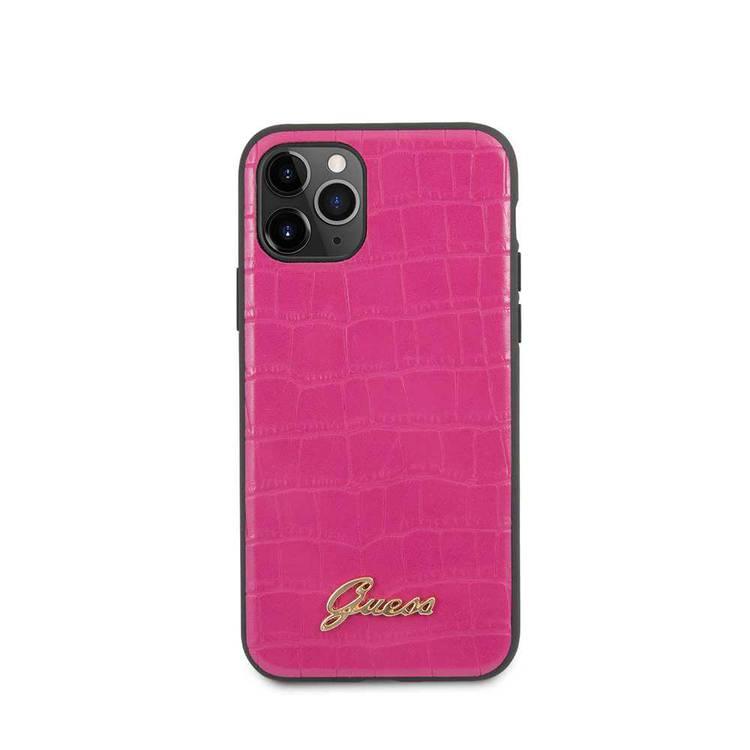 CG Mobile Guess PU Croco Print Phone Case with Metal Logo Compatible for iPhone 11 Pro (5.8") Shock & Scratch Resistant Officially Licensed - Pink