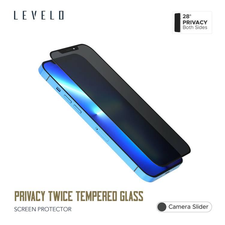 Levelo 9H Privacy Twice Tempered Glass Screen Protector Compatible for iPhone 13 Pro Max (6.7") Anti-Scratch - Non-Breakable Edges - Anti-Peeping Screen Guard Protector - Black