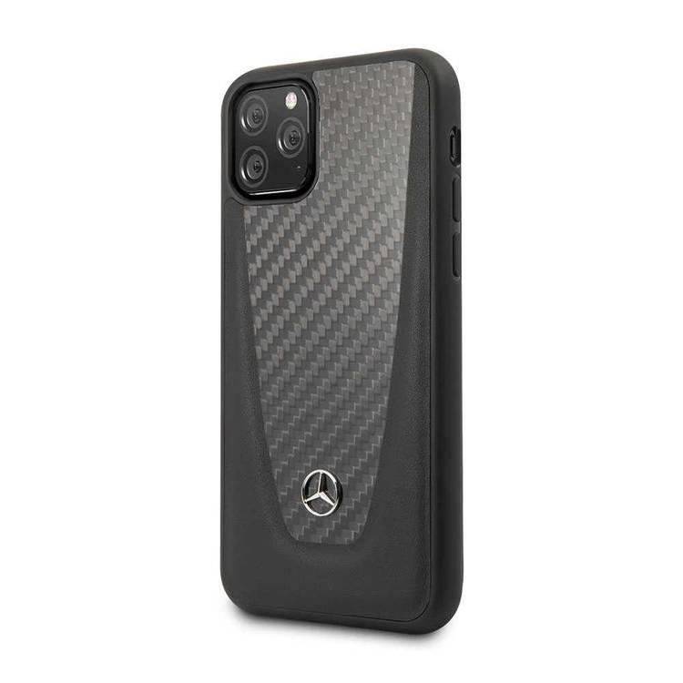 CG MOBILE Mercedes Benz Genuine Leather Case with Carbon Fiber Compatible for iPhone 11 Pro Max (6.5")  Shock Absorption - Drop Protection Back Cover Officially Licensed - Black
